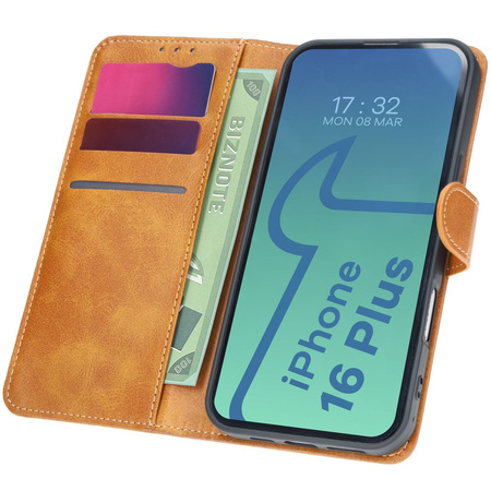 Etui z klapką Bizon Case Pocket do iPhone 16 Plus, brązowe