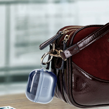 Elastyczne etui z karabińczykiem Bizon Case Headphone Clear do Galaxy Buds 3/3 Pro/3 FE przeźroczysto-niebieskie