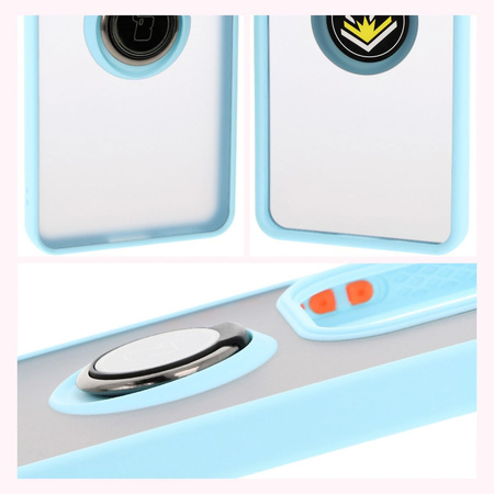 Etui z uchwytem na palec Bizon Case Hybrid Ring do Xiaomi Redmi Note 14 4G, przydymione z jasnoniebieską ramką