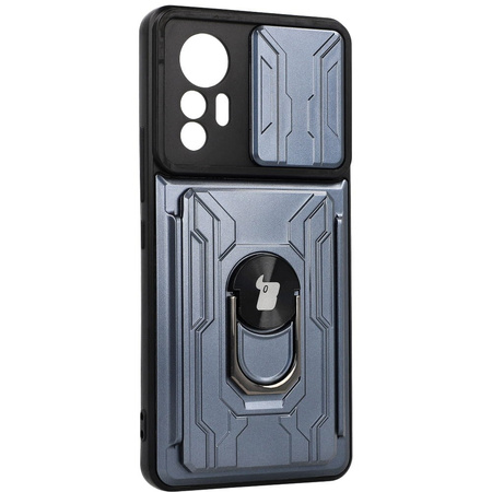 Etui Bizon Case Camshield Card Slot Ring do Xiaomi 12 Lite, szare