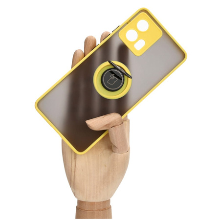 Etui z uchwytem na palec Bizon Case Hybrid Ring do Motorola Edge 30 Fusion, przydymione z żółtą ramką