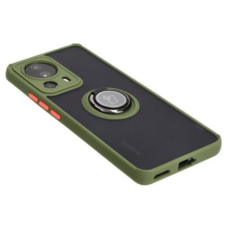 Etui z uchwytem na palec Bizon Case Hybrid Ring do Xiaomi 13 Lite, przydymione z zieloną ramką