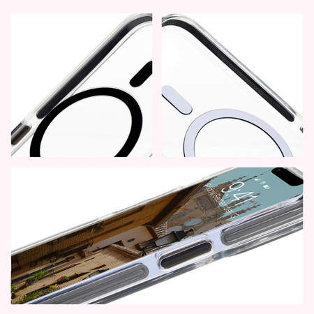 Etui z pierścieniem magnetycznym Bizon Case Marco do iPhone 13 Pro, przezroczyste z czarną ramką