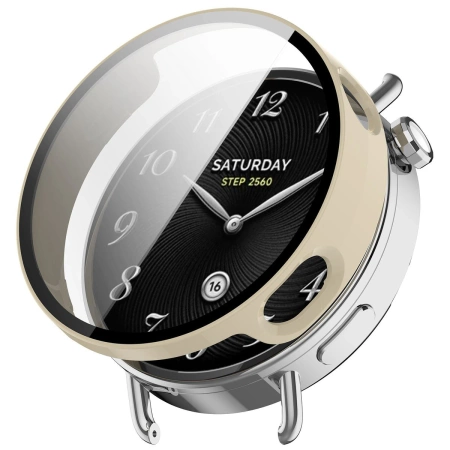 Etui ze szkłem do zegarka Bizon Case+Glass Watch do Xiaomi Watch S4 41 mm, beżowe