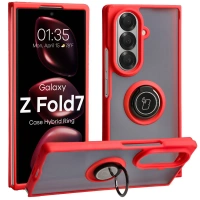 Etui z uchwytem na palec Bizon Case Hybrid Ring do Galaxy Z Fold7, przydymione z czerwoną ramką