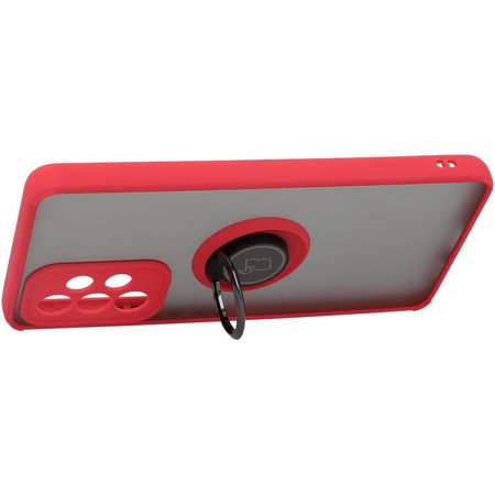 Etui z uchwytem na palec Bizon Case Hybrid Ring do Galaxy A53 5G, przydymione z czerwoną ramką
