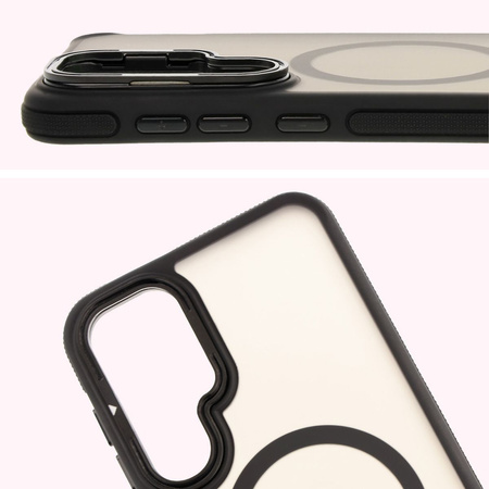 Etui z podstawką i pierścieniem magnetycznym Bizon Case Eclipse do Galaxy S25 Plus/S24 Plus, przydymione z czarną ramką