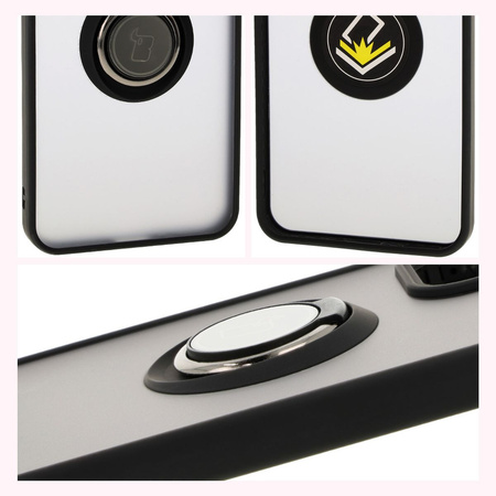 Etui z uchwytem na palec Bizon Case Hybrid Ring do Oppo Reno 12, przydymione z czarną ramką