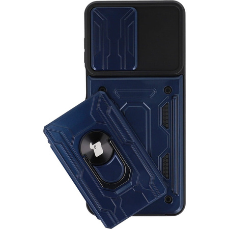 Etui Bizon Case Camshield Card Slot Ring do Moto G22, granatowe