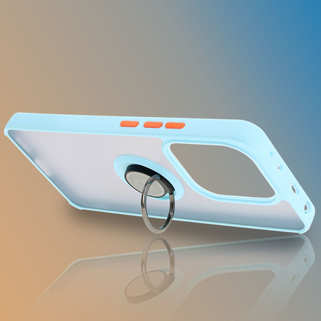Etui z uchwytem na palec Bizon Case Hybrid Ring do Xiaomi Redmi Note 14 4G, przydymione z jasnoniebieską ramką
