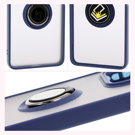 Etui z uchwytem na palec Bizon Case Hybrid Ring do Xiaomi Redmi Note 14 5G, przydymione z granatową ramką