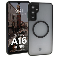 Etui z pierścieniem magnetycznym Bizon Case MatteO do Galaxy A16 4G/5G, półprzezroczyste z czarną ramką