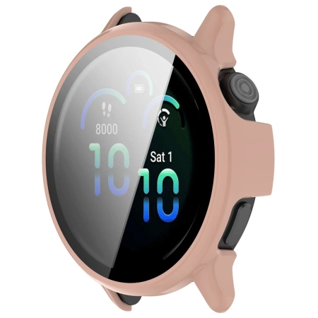 Etui ze szkłem do zegarka Bizon Case Watch Adamo do Garmin Vivoactive 6, różowe