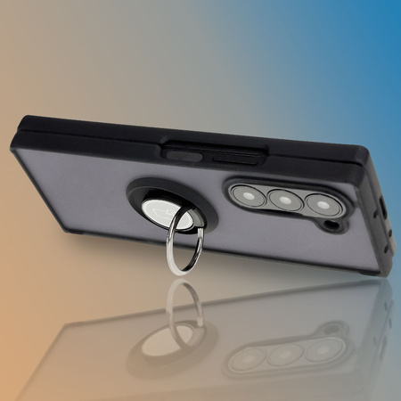 Etui z uchwytem na palec Bizon Case Hybrid Ring do Galaxy Z Fold6, przydymione z czarną ramką