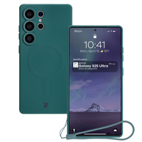 Silikonowe etui z pierścieniem magnetycznym Bizon Case Silicone Magnetic do Galaxy S25 Ultra, ciemnozielone
