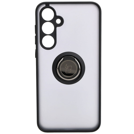 Etui z uchwytem na palec Bizon Case Hybrid Ring do Galaxy A35 5G, przydymione z czarną ramką