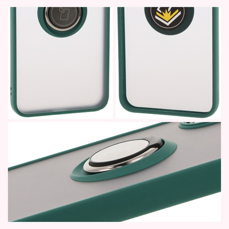 Etui z uchwytem na palec Bizon Case Hybrid Ring do Galaxy A16 4G/5G, przydymione z ciemnozieloną ramką