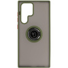 Etui z uchwytem na palec Bizon Case Hybrid Ring do Galaxy S22 Ultra, przydymione z zieloną ramką