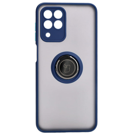 Etui z uchwytem na palec Bizon Case Hybrid Ring do Galaxy M33 5G, przydymione z granatową ramką