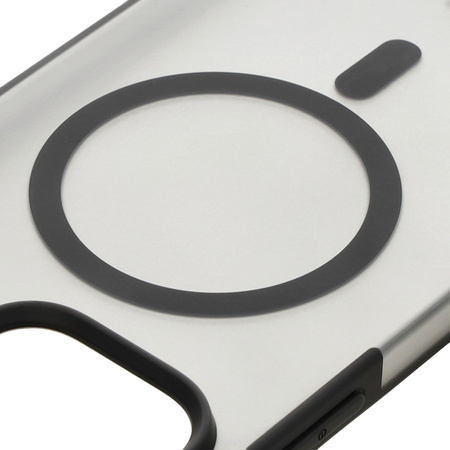 Etui z pierścieniem magnetycznym Bizon Case MatteO do iPhone 14 Pro Max, półprzezroczyste z czarną ramką