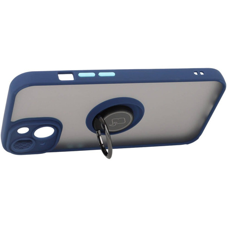 Etui z uchwytem na palec Bizon Case Hybrid Ring do iPhone 14, przydymione z granatową ramką