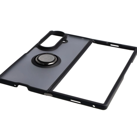 Etui z uchwytem na palec Bizon Case Hybrid Ring do Galaxy Z Fold7, przydymione z czarną ramką