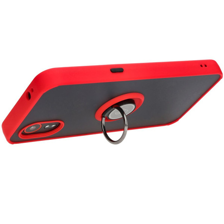 Etui z uchwytem na palec Bizon Case Hybrid Ring do Galaxy Xcover7, przydymione z czerwoną ramką