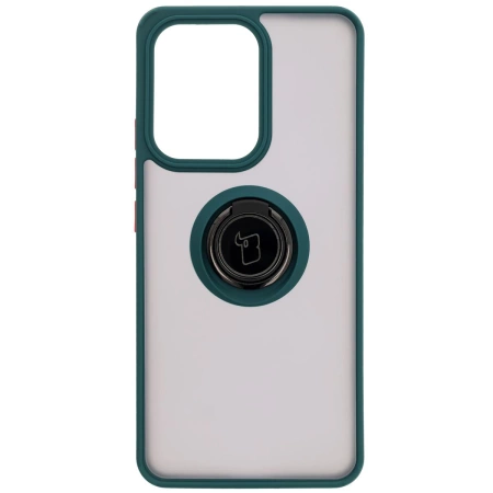 Etui z uchwytem na palec Bizon Case Hybrid Ring do Oppo Reno13 F / FS, przydymione z ciemnozieloną ramką