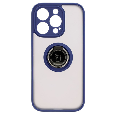 Etui z uchwytem na palec Bizon Case Hybrid Ring do iPhone 16 Pro, przydymione z granatową ramką