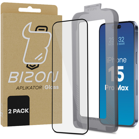 Szkło hartowane z ramką montażową Bizon Glass Aplikator do iPhone 15 Pro Max, 2 sztuki