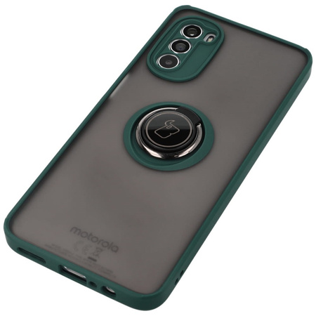 Etui z uchwytem na palec Bizon Case Hybrid Ring do Motorola Moto G52 / G82, przydymione z ciemnozieloną ramką
