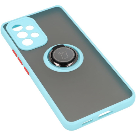 Etui z uchwytem na palec Bizon Case Hybrid Ring do Galaxy A53 5G, przydymione z jasnoniebieską ramką