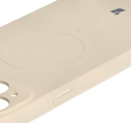 Etui silikonowe z pierścieniem magnetycznym Bizon Case Silicone Magnetic do iPhone 15 Plus, beżowe