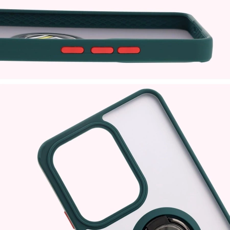 Etui z uchwytem na palec Bizon Case Hybrid Ring do Oppo Reno13 F / FS, przydymione z ciemnozieloną ramką