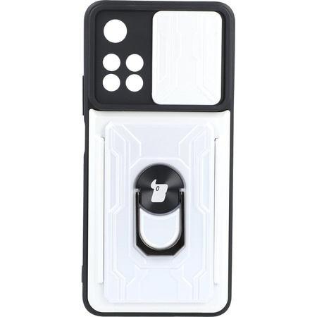 Etui Bizon Case Camshield Card Slot Ring do Xiaomi Redmi Note 11 Pro+ 5G, białe
