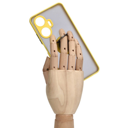 Etui z uchwytem na palec Bizon Case Hybrid Ring do Realme C55, przydymione z żółtą ramką