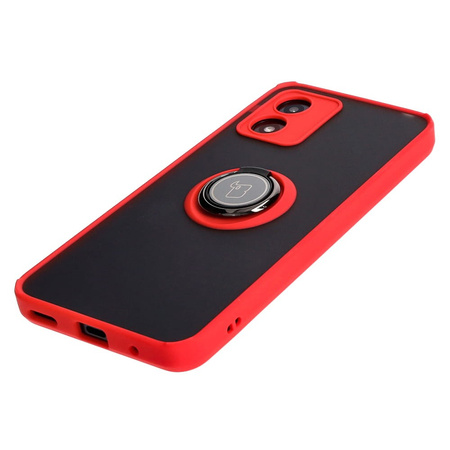 Etui z uchwytem na palec Bizon Case Hybrid Ring do Motorola Moto E13, przydymione z czerwoną ramką