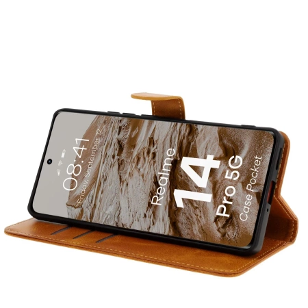 Etui z klapką Bizon Case Pocket do Realme 14 Pro 5G, brązowe