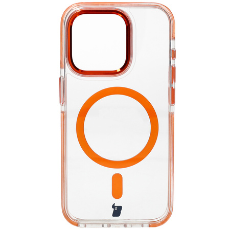 Etui z pierścieniem magnetycznym Bizon Case Marco do iPhone 15 Pro, przezroczyste z pomarańczową ramką