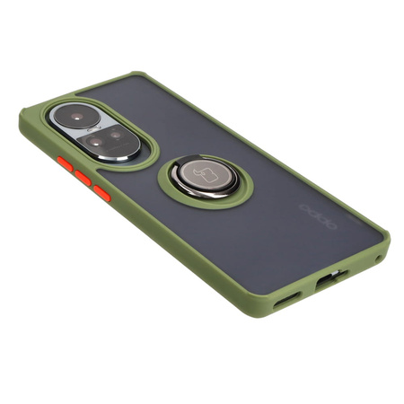 Etui z uchwytem na palec Bizon Case Hybrid Ring do Oppo Reno10 / 10 Pro, przydymione z zieloną ramką
