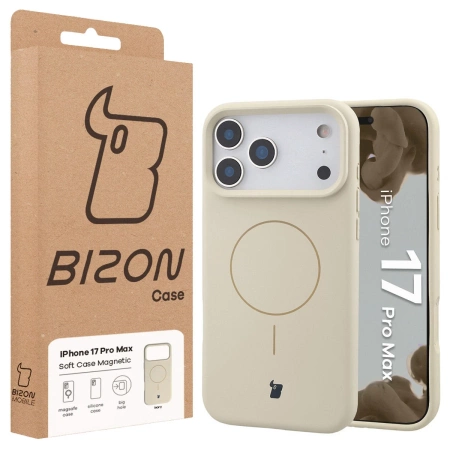 Silikonowe etui z pierścieniem magnetycznym Bizon Soft Case Magnetic do iPhone 17 Pro Max, écru
