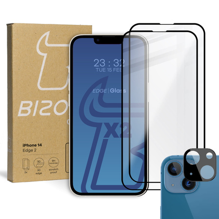 2x Szkło + szybka na aparat Bizon Edge 2 Pack do iPhone 14