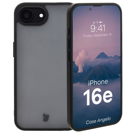 Etui Bizon Case Angelo do iPhone 16e, przydymione z czarną ramką