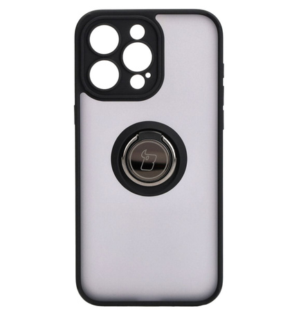 Etui z uchwytem na palec Bizon Case Hybrid Ring do iPhone 15 Pro Max, przydymione z czarną ramką