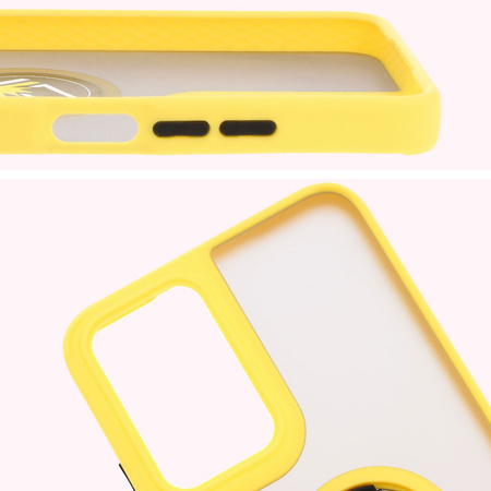 Etui z uchwytem na palec Bizon Case Hybrid Ring do Motorola Moto G35 5G, przydymione z żółtą ramką