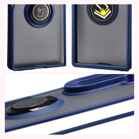 Etui z uchwytem na palec Bizon Case Hybrid Ring do Galaxy Z Fold7, przydymione z ciemnoniebieską ramką