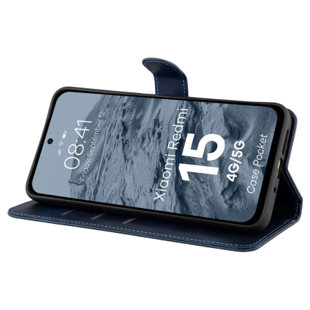 Etui z klapką Bizon Case Pocket do Xiaomi Redmi 15 4G / 5G, granatowe