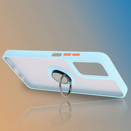 Etui z uchwytem na palec Bizon Case Hybrid Ring do Motorola Moto G35 5G, przydymione z jasnoniebieską ramką