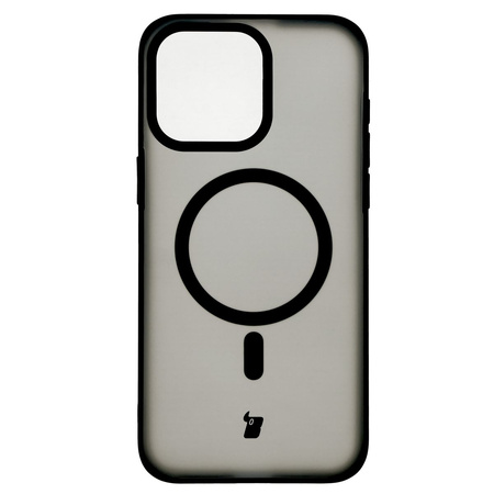 Etui z pierścieniem magnetycznym Bizon Case MatteO do iPhone 15 Pro Max, półprzezroczyste z czarną ramką