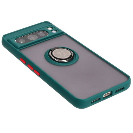 Etui z uchwytem na palec Bizon Case Hybrid Ring do Google Pixel 8 Pro, przydymione z ciemnozieloną ramką